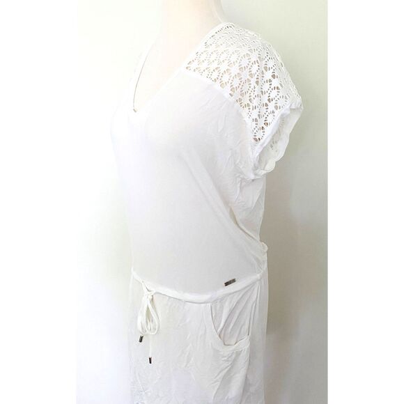 Calvin Klein Womens Crochet Shoulder Tunic Cover Up Drawstring Dress Sz S/M - Picture 5 of 8